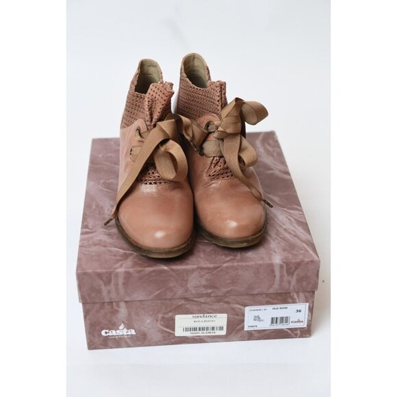 Sundance Casta Leather Rosa Boots Block Heel Bootie Womens Size EU 36 US 6 - Picture 12 of 13